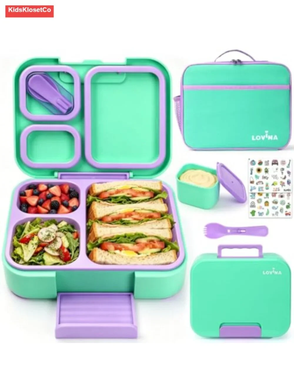 LOVINA Bento Lunch Box Set with Thermo Bag, 36oz Leak-Proof, 3 Compartments,